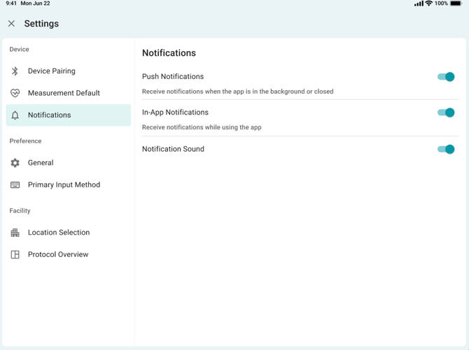 App settings for notification